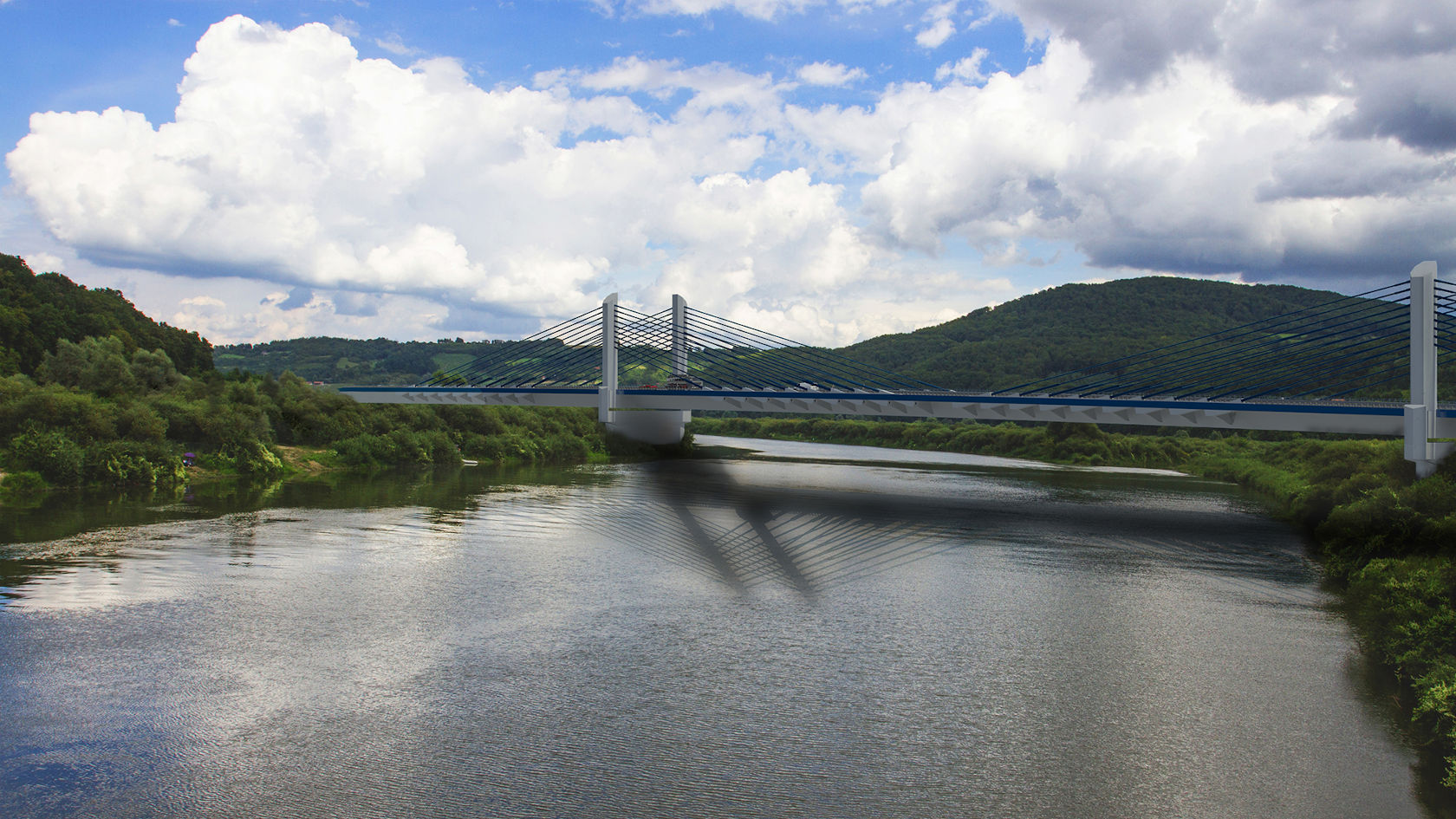 Most w Kurowie. Widok z boku obiektu od strony Nowego Sącza