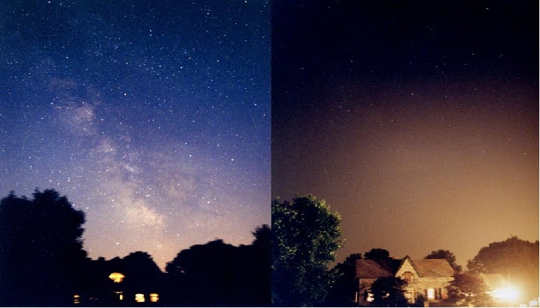 Porównanie nocnego nieba przed i podczas awarii zasilania Northeast (USA i Kanada) w 2003 roku, która dotknęła 55 milionów ludzi, fot. Todd Carlson