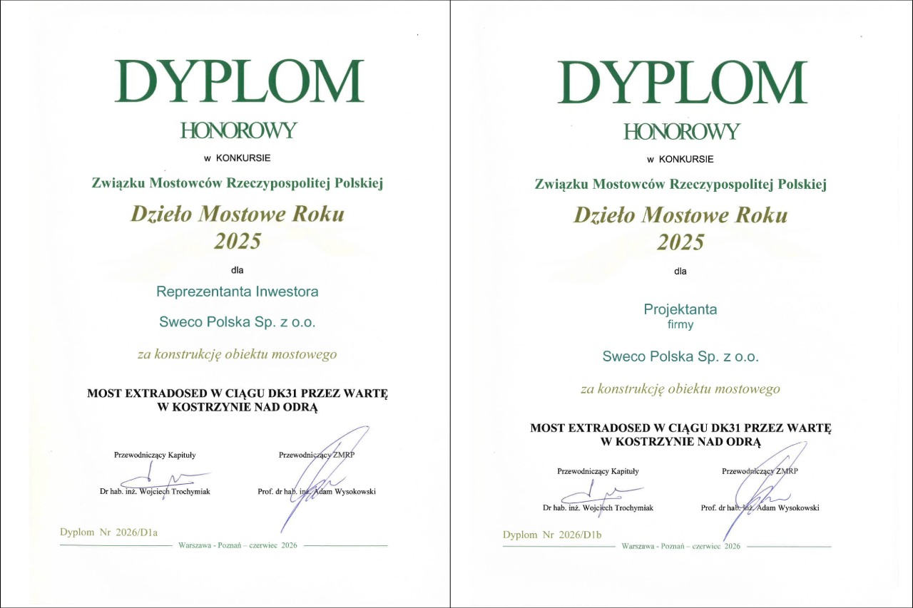 Dzieło Mostowe Roku - 2 dyplomy